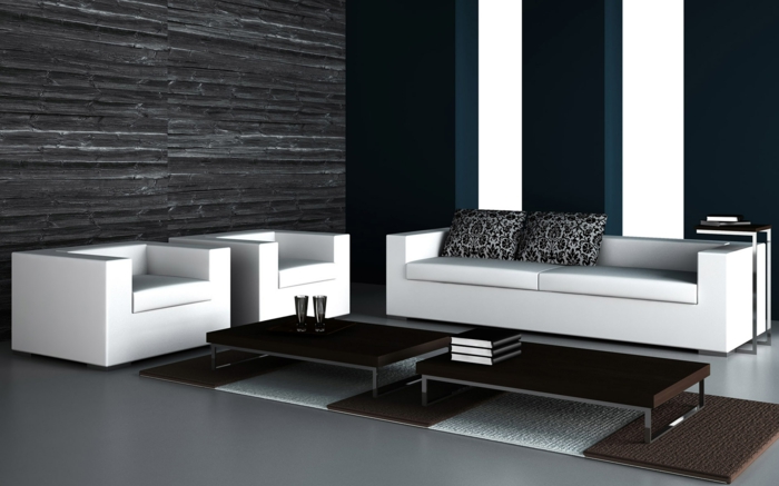 farbkombinationen-wand-schwarz-weiß-wohnzimmer-weiße-möbel