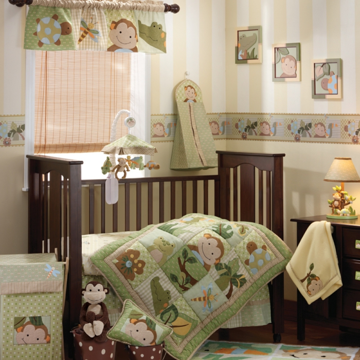 lustige-Babyzimmer-Gestaltung-bettwäsche-Affen-Motive