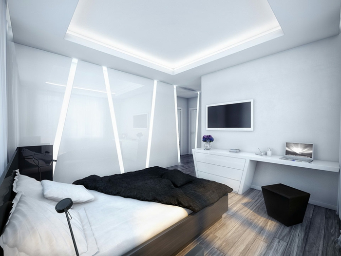 moderne-wandfarbgestaltung-schwarz-weiß-schlafzimmer-zimmerfarbe