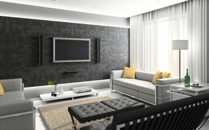 raumgestaltung-wohnzimmer-graue-wand-mit-fernseher