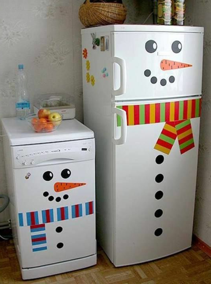 selber-basteln-winter-Dekoration-Kühlschrank-Spülmaschine-Schneemänner-originelle-kreative-Idee