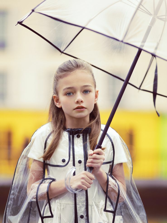 süßes-kleines-Mädchen-Trench-Coat-Regenschirm-Kinder-durchsichtiges-Modell