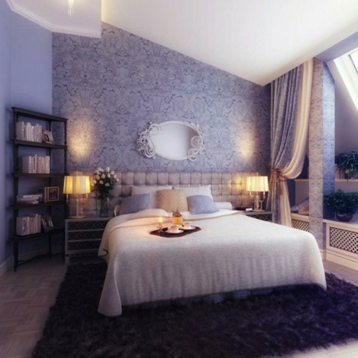 wandfarbe-lavendel-schönes-schlafzimmer-interessante-wohnraumgestaltung