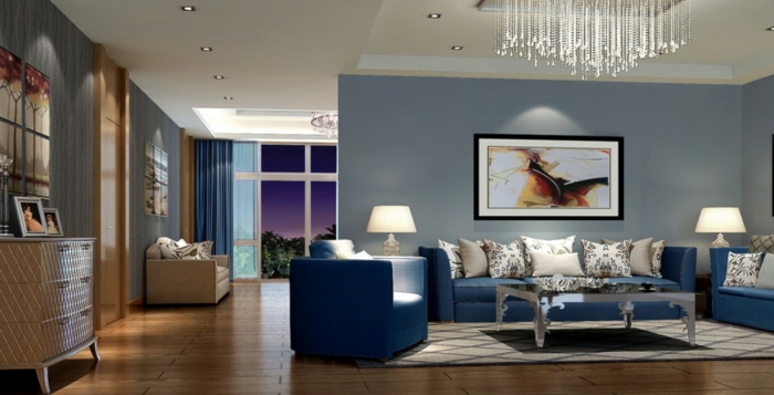 wandfarbe-muster-wände-gestalten-mit-farbe-taubenblau-im-wohnzimmer