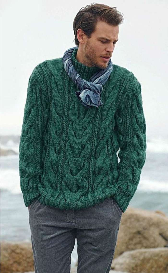warmer-Winterpullover-Männer-grüne-Farbe-Halstuch