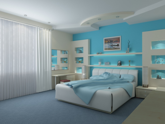 wände-bemalen-schlafzimmer-hellblau-wandfarbe