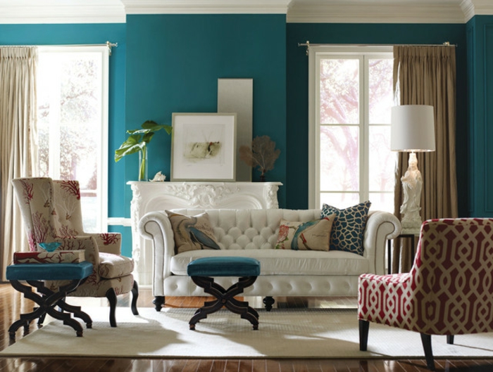 wände-farblich-gestalten-wohnzimmer-wandfarbe-taubenblau