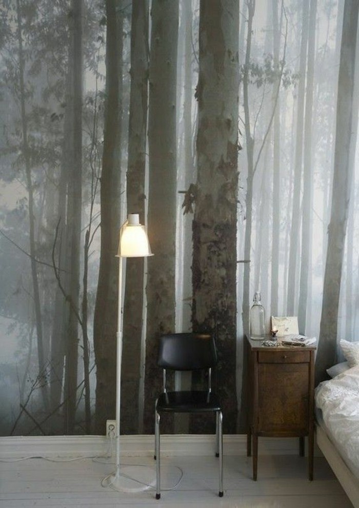Schlafzimmer-interessantes-tapete-design-Natur-Wald-Bäume