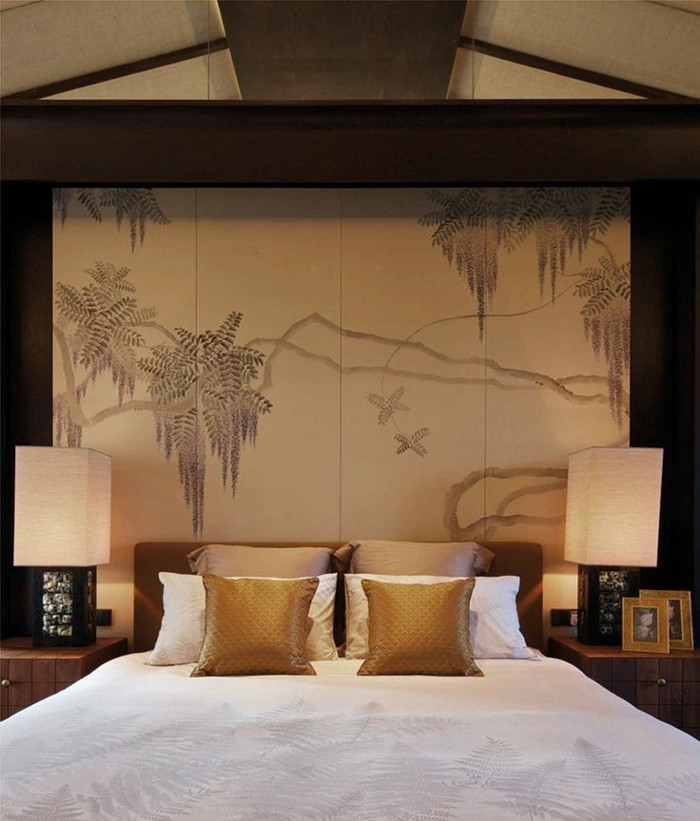 Schlafzimmer-wunderschönes-tapeten-design-asiatische-Motive