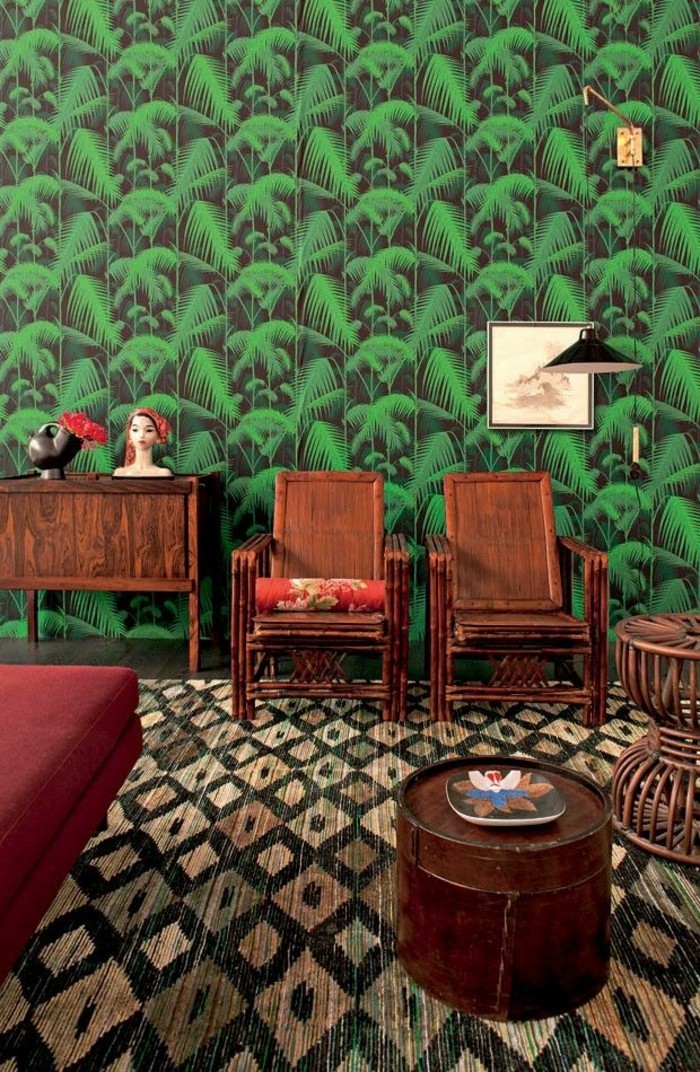 Zimmer-orientalische-Motive-außergewöhnliche-tapeten-Palmen-Blätter