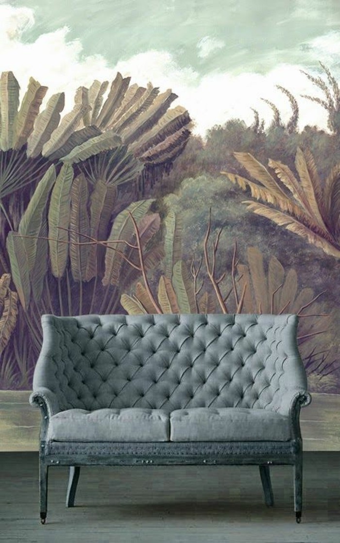 ausgefallene-Tapeten-Pflanzen-Bild-bequemes-Designer-Sofa