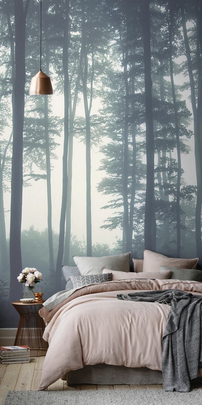 ausgefallene-tapeten-im-Schlafzimmer-Wald-Bild