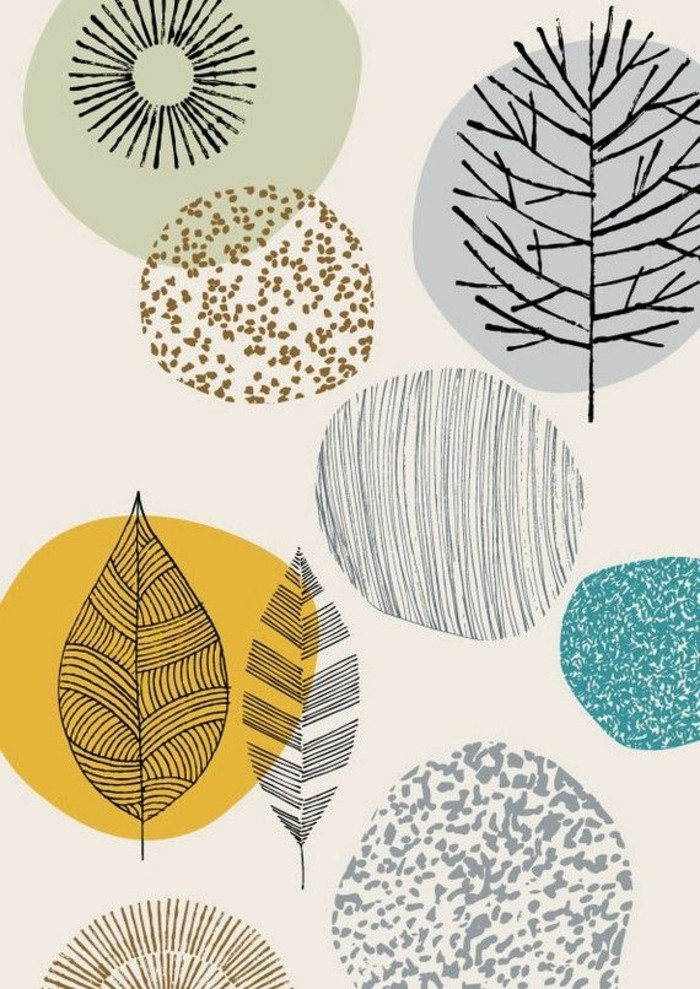 hochwertige-tapeten-naturale-Zeichnungen-Blätter-Bäume