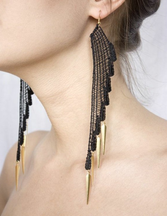 ausgefallener-Modeschmuck-originelles-Modell-Ohrringe-schwarz-golden