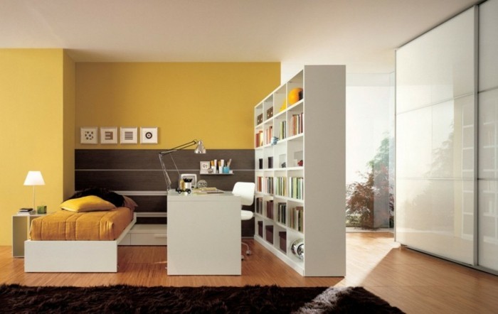 interessante-wandfarben-ideen-fürs-schlafzimmer-weiß-und-gelb
