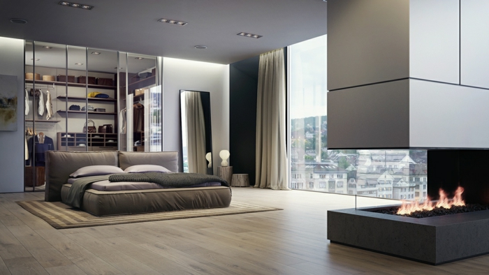 schlafzimmer-farben-unikale-graue-tönungen-moderner-kamin
