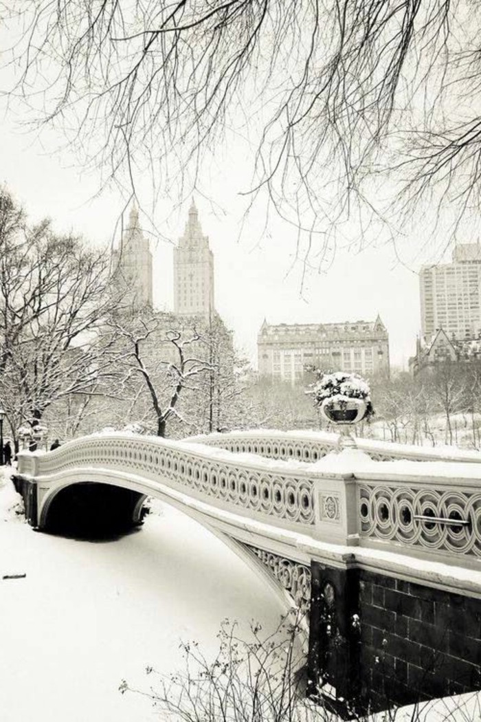 schöne-Winterbilder-Brücke-mit-wunderschöner-Architektur-Bow-Bridge-Central-Park-New-York