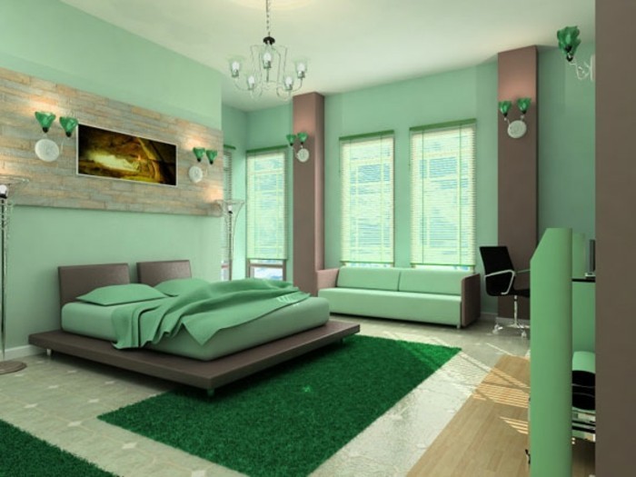wandfarbe-grün-effektvolles-modell-schlafzimmer