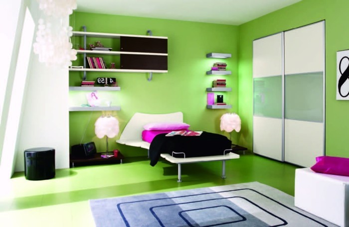 wandfarbe-grün-kreatives-schlafzimmer-ausstatten-knallige-tönungen