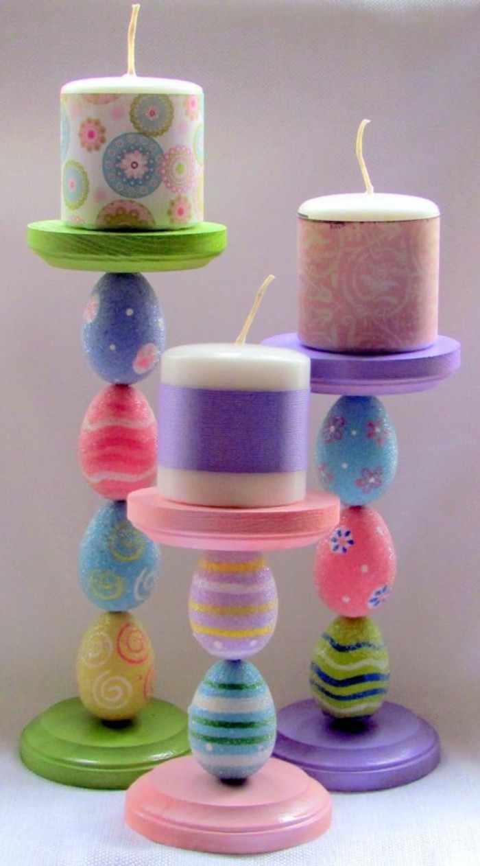 handgemachte-bunte-Kerzenhalter-aus-bemalten-hölzernen-Eiern