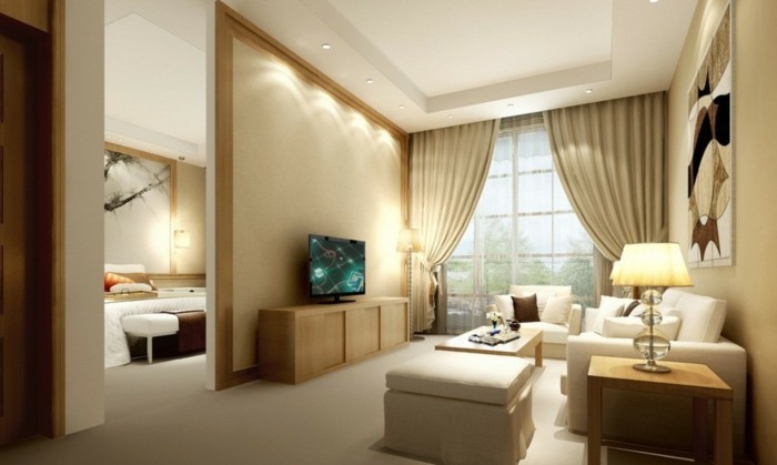 romantische-interieur-beige-wandfarbe-fürs-wohnzimmer-tolle-gardinen