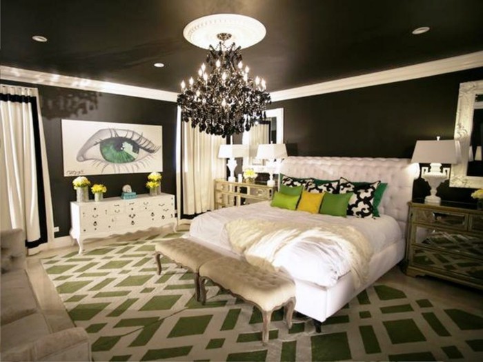 unikales-design-schlafzimmer-wunderschöner-kronleuchter