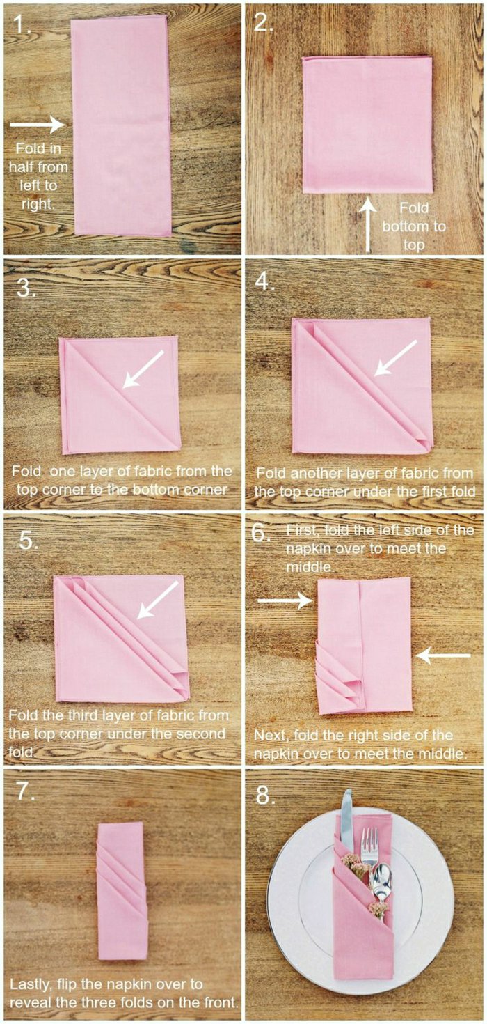 1-Varianten-für-Serviette-falten-rosa-Serviette