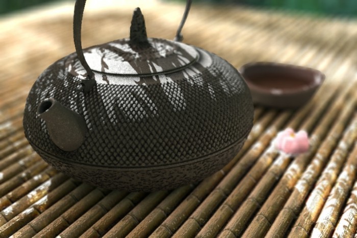 grüner-tee-japanische-teekanne-auf-bambus