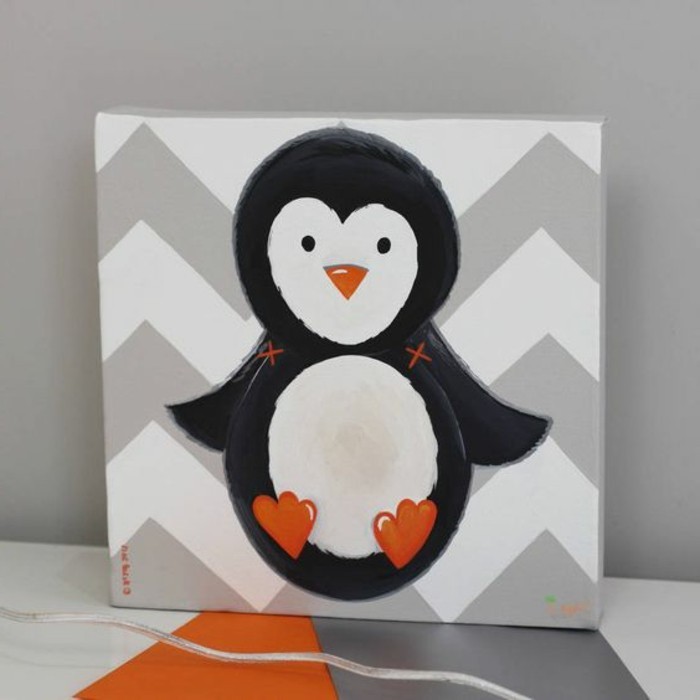 handgemaltes-Bild-auf-Leinwand-süße-Pinguin-Darstellung