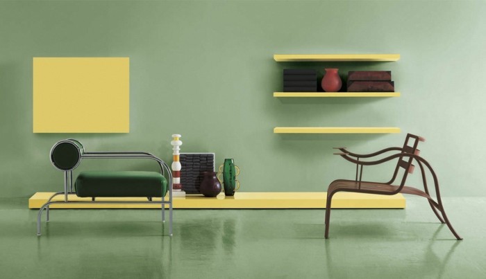 interessante-gelbe-schränke-und-regale-an-der-wand-moderne-wohnzimmer-wandgestaltung