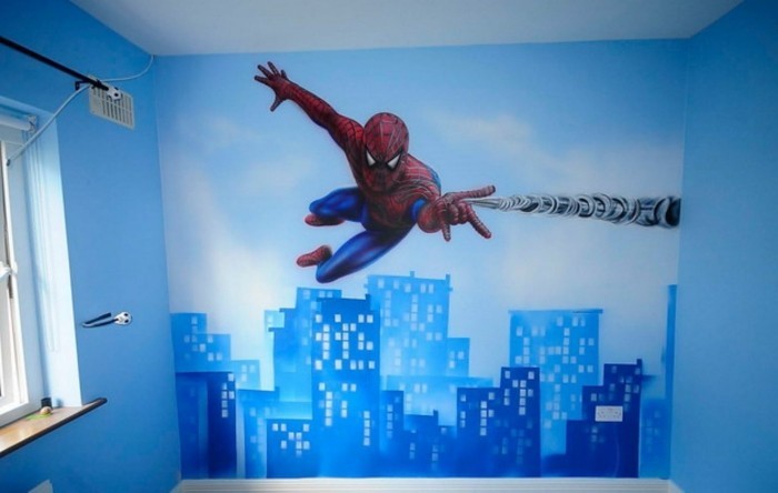 spiderman-wall-mural-hand-painting-kids-room-wall-mural-ideas-resized