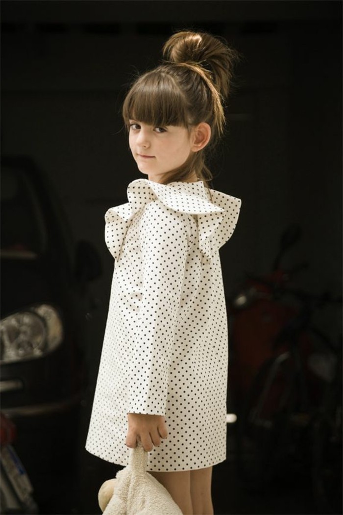 Coole-Kindermode-weißes-Kleid-mit-Punkten-