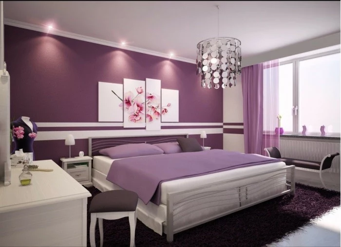 Deckenleuchten-in-einem-lila-Schlafzimmer