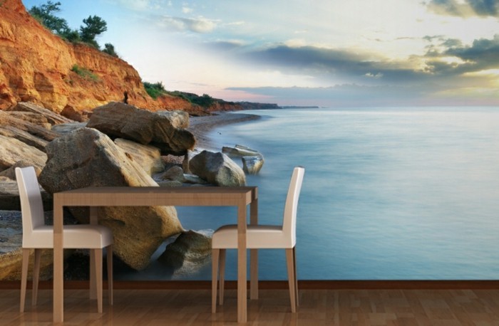Tapete-Strand-zwei-Stühle-und-Tisch