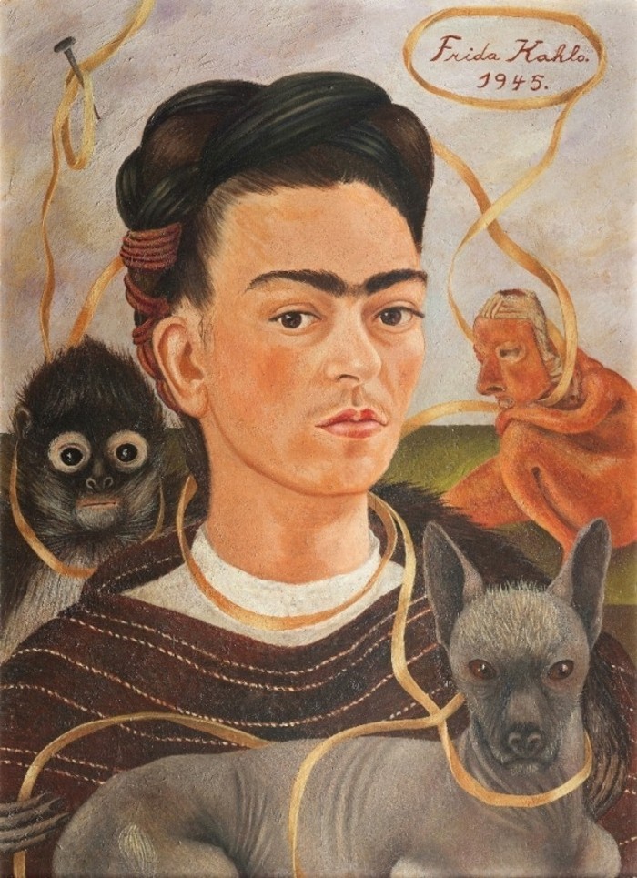 “Selbstbildnis-mit-Äffchen”-1945-Frida-Kahlo-exotische- Haustiere