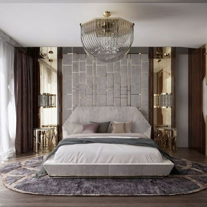 1 schlafzimmer wandgestaltung mit 3d paneel luxuriöse schlafzimmereinrichtung einrichtungsideen schlafzimmerdeko zimmerdeko