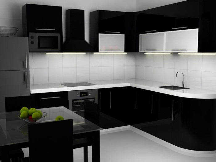 Gestalltungsideen-für-Moderne-Küche-Glasrückwand-Schwarz2