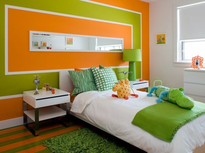 attraktive-wandfarben-ideen-schlafzimmer-in-orange-und-grün