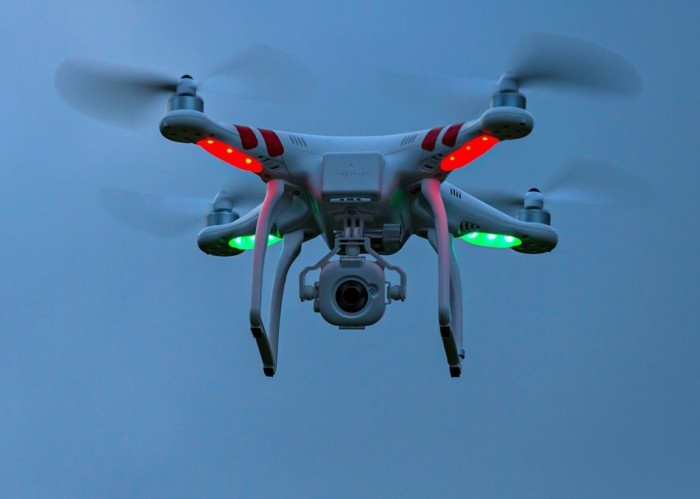 DJ1 Phantom Quadcopter Drone in flight - September 2014 Photo by: Paul Mayall/picture-alliance/dpa/AP Images
