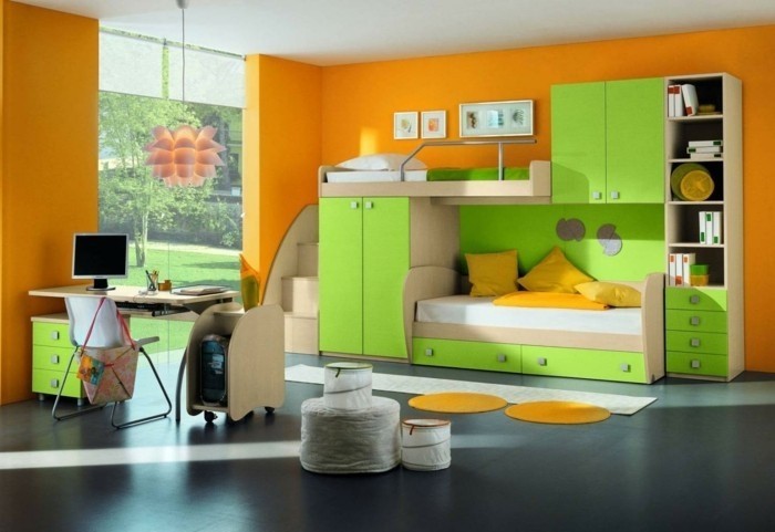 interessantes-kinderzimmer-gestalten-in-grün-und-orange-wandfarben-vorschläge