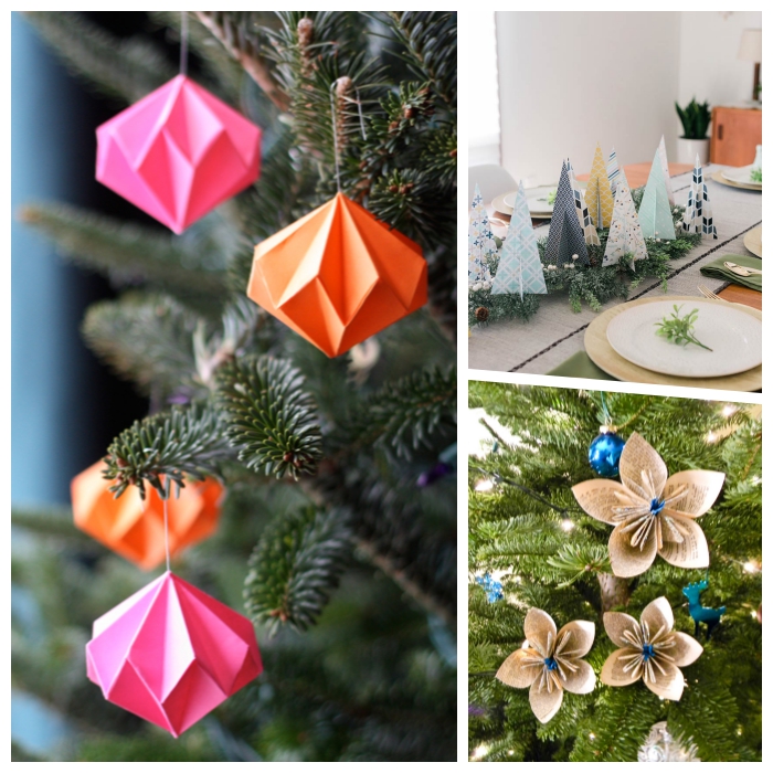 papier basteln, weihnachtsdeko ideen, origami weihnachtskugel, selsbtgemachte dekorationen