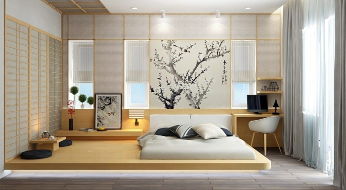 schlafzimmer ideen modern zimmergestaltung in japanischem stil minimalistische einrichtung feng shui wandpaneele