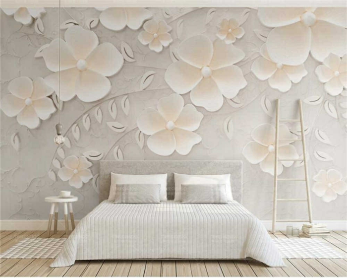 schlafzimmer ideen wandgestaltung außergewöhnliche zimmerdeko große 3d blumen wand dekorieren moderne wanddeko
