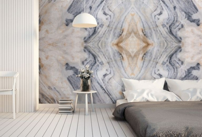 schlafzimmer ideen wandgestaltung in marmor look schlafzimmereinrichtung moderne wanddeko 3d tapete