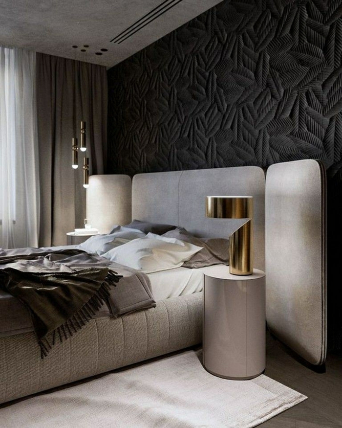 schlafzimmer ideen wandgestaltung zimmer dekorieren zimmereinrichtung ni weiß und schwarz goldene akzente desginer eirnichtung