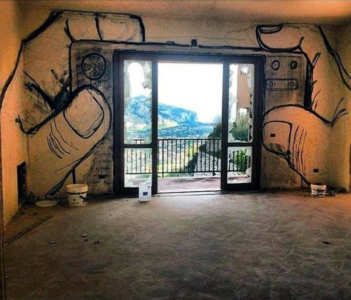 Graffiti-im-Zimmer-die-Aussicht-ist-wie-ein-Foto