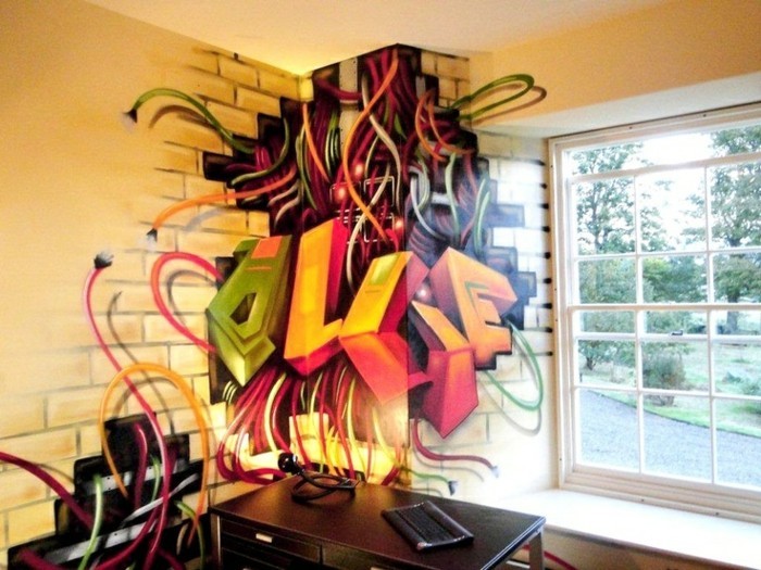 Graffiti-im-Zimmer-die-Schnuren-sind-verrückt
