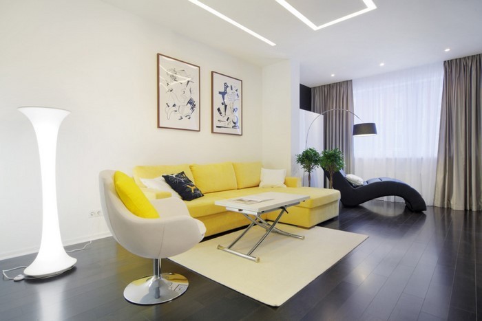 Wohnzimmer-Ideen-mit-Gelb-Eine-moderne-Deko