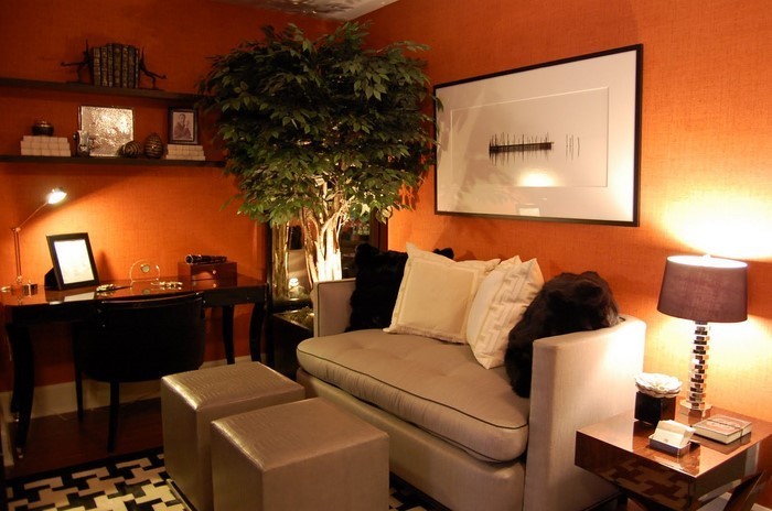Farben-für-Wohnzimmer-in-Orange-Eine-auffällige-Dekoration
