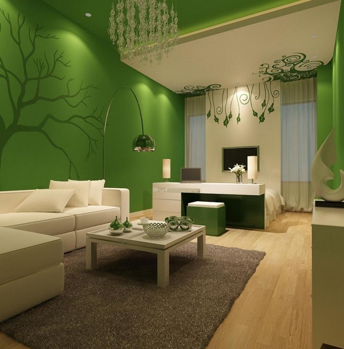 Grünes-Wohnzimmer-Design-Eine-auffällige-Deko